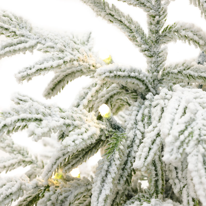 Sapin de Noël artificiel vert givré de 60 cm (2 pi) préilluminé avec 8 modes de lumières DEL et base de style rétro