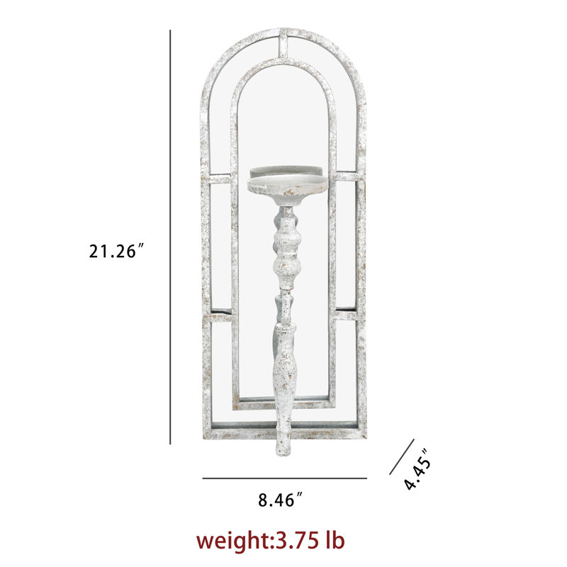 Set of 2 Vintage Mirrored Wall Candle Sconce, Farmhouse Wall Candle Holder, Distressed Arched Mirror Candle Sconces for Living Room, Fireplace Mantel, Dining Room & Entryway Wall Decor