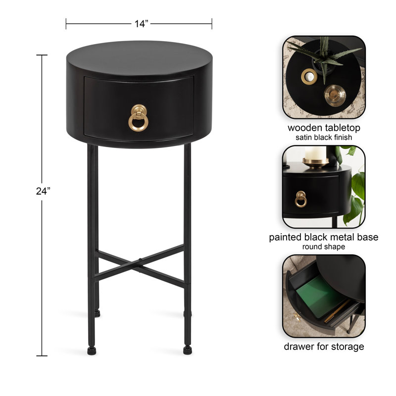 Leighty End Table with Storage, Black, Black, 24" H x 14" W x 14" D