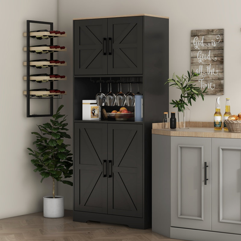Armoire de rangement de cuisine avec comptoir pour four à micro-ondes, Noir, noir, noir, noir