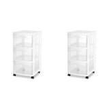 Sterilite 3 Drawer Storage Cart, Rolling Cart with Wheels to Organize Clothes in Bedroom, Closet