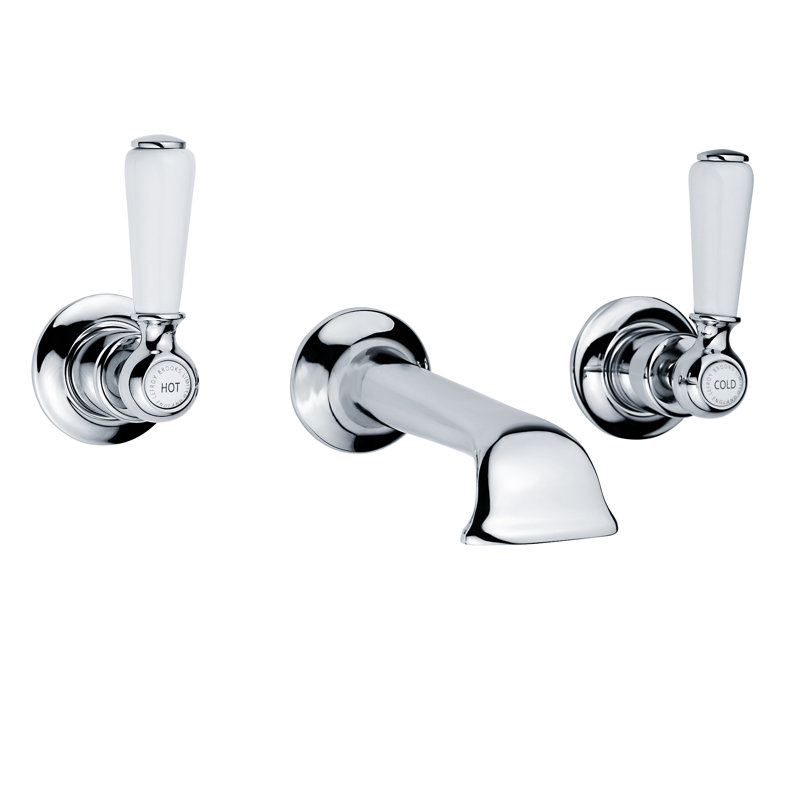 Classic White Lever Wall Mounted Bathroom Faucet with Drain Assembly, Polished Chrome