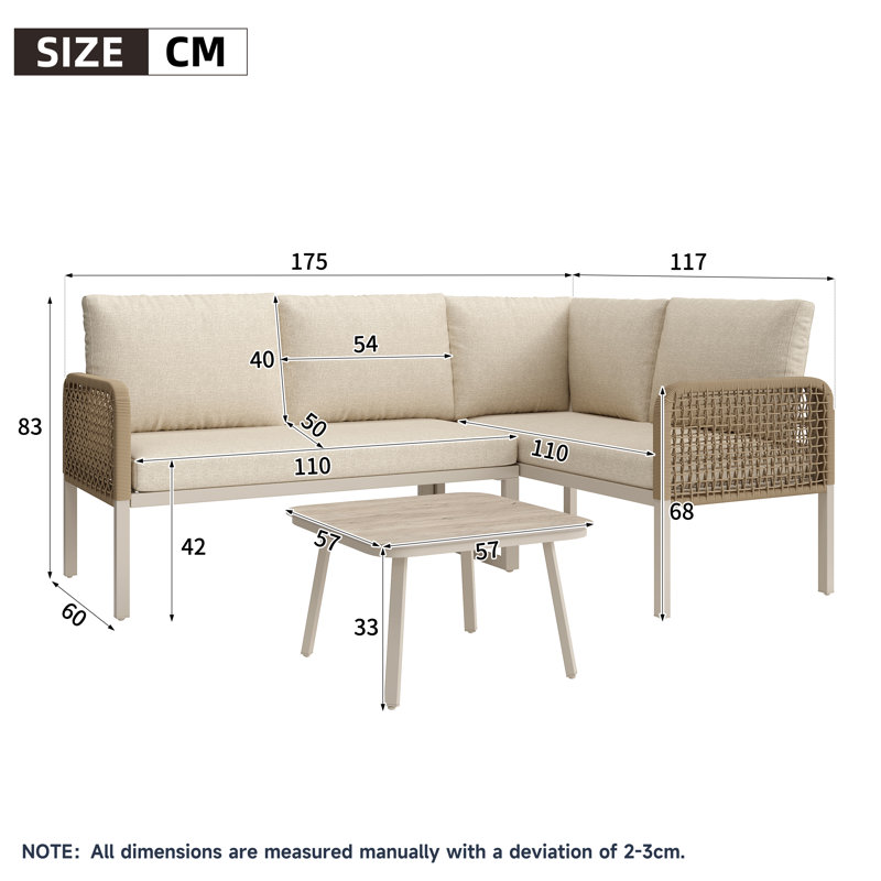 Outdoor Conversation Set 4 Places With 2 Sofas And 1 Coffee Table Beige