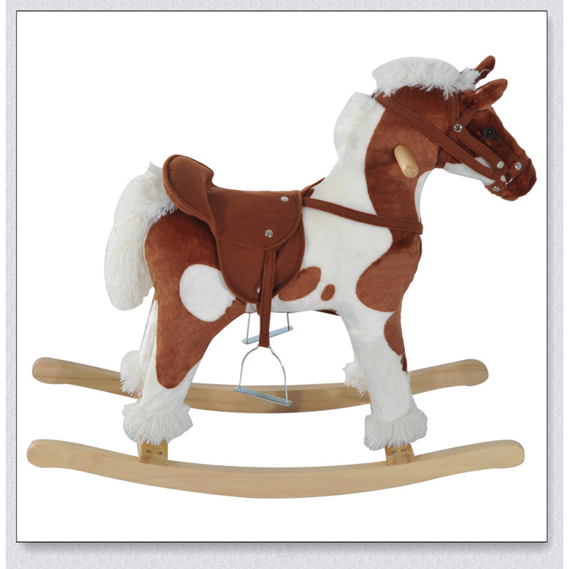 Cheval à bascule en bois pour tout-petits, chaise berçante en peluche pour enfants avec sons interactifs et musique de comptine