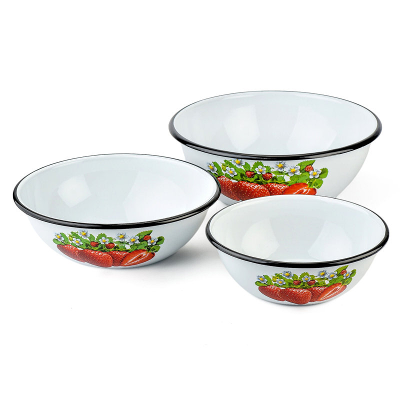Strawberry Enamel Bowl Set of 3 (1.5L + 2.5L + 4L)