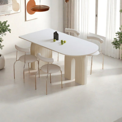 Pure white sintered stone dining table set