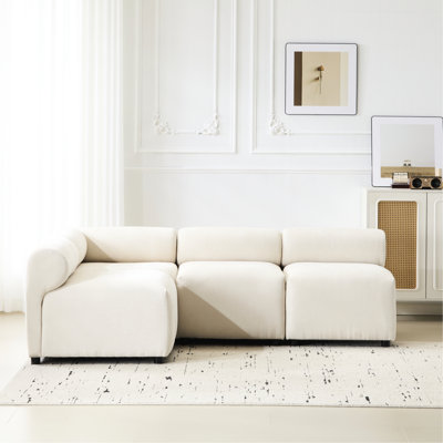 4 - Piece L Shaped Modular For Living Rooms, Beige Fabric, Sinuous Springs, Wide And Deep Seating Area Oversized Seat