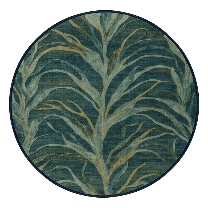 Machine Washable Nature Blue Area Rug, Round 5'