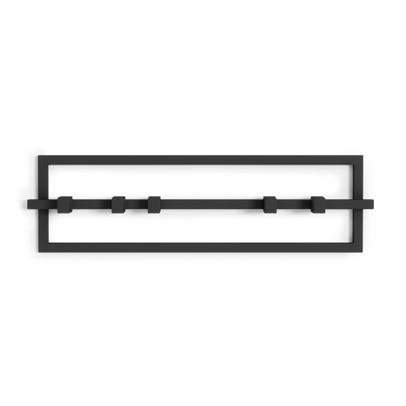 Umbra Cubiko Wall-Mounted Steel Coat Rack with 5 Adjustable Hooks, Black, Black
