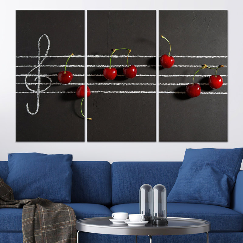 "Cherry Musical Notes", impression sur toile pour un décor élégant, toile tendue 3P, H : 47,2 x L : 59,1 pouces