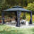 Outdoor Patio Metal Frame Gray Wood Grain Resin Roof Gazebo with Privacy Curtain Mosquito Netting-121781435-118533892