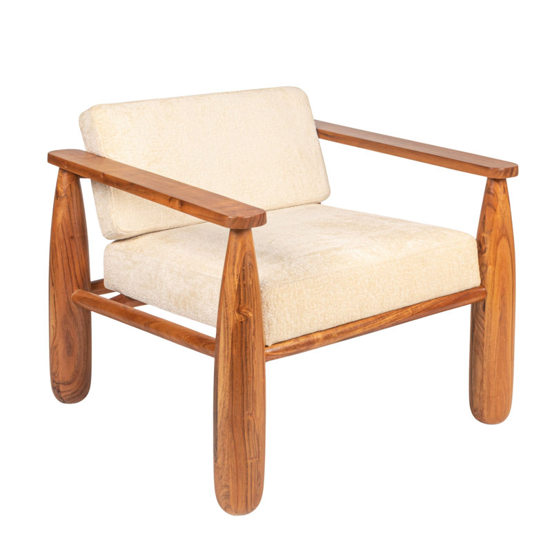 Acacia Wood and Crushed Velvet Arm Chair