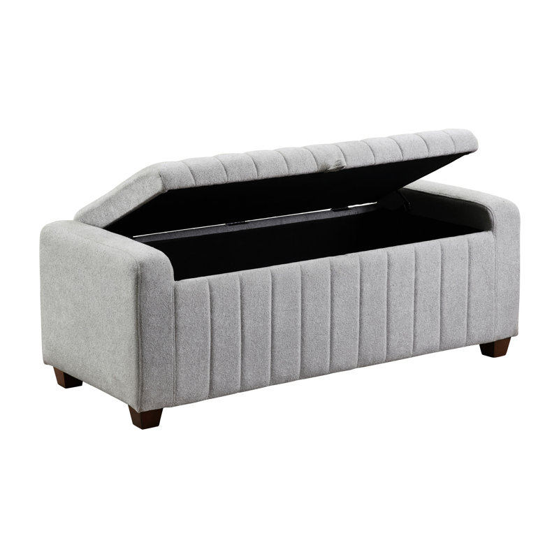 Banc de rangement avec tissu bouclé gris et contreplaqué