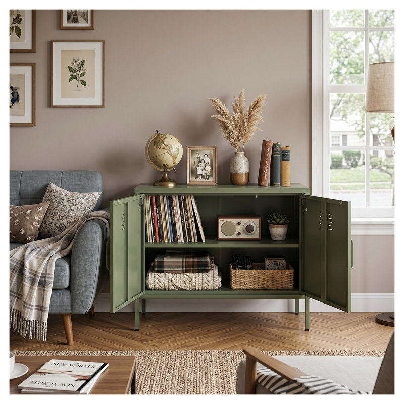 Armoire de rangement en acier vert olive avec tablette réglable, commode d'appoint de 64 cm de haut pour le salon