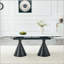 Table de salle à manger extensible à motif de marbre avec pieds fuselés noirs-131202828