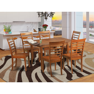 7 Piece Dining Set Consist of a Rectangle Dining Room Table with Butterfly Leaf and 6 Kitchen Chairs, 36x54 Inch, Saddle Brown