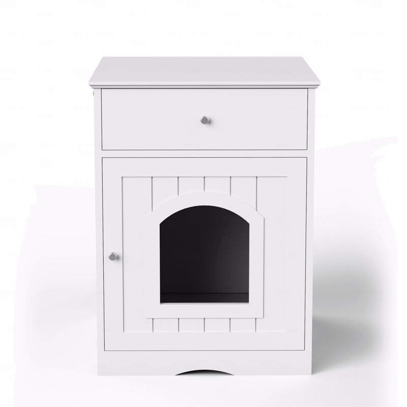 Enceinte de litière pour chat Woodenen Pet House avec tiroir, table d'appoint, cage intérieure pour animal de compagnie, table de chevet Cat Home