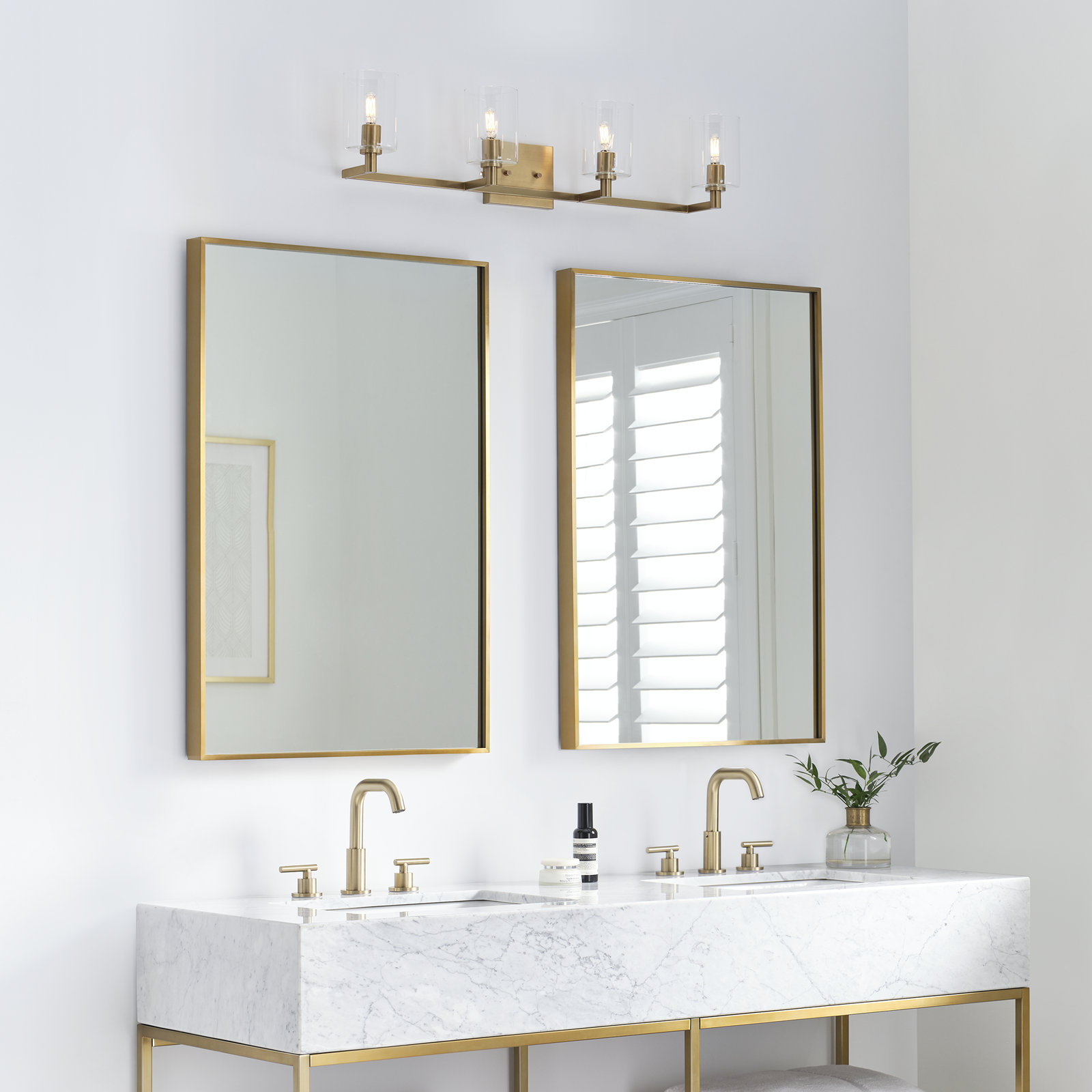Haines 4 Light Transparent Dimmable Vanity Light, Satin Brass