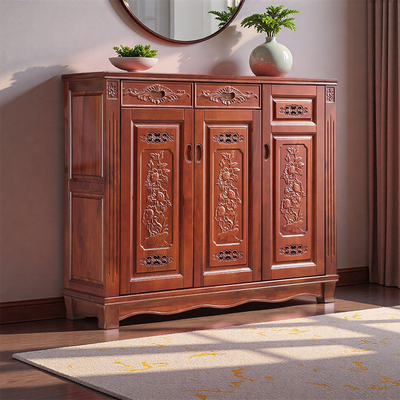 Chinese style large capacity retro shoe cabinet, Medium Yellow