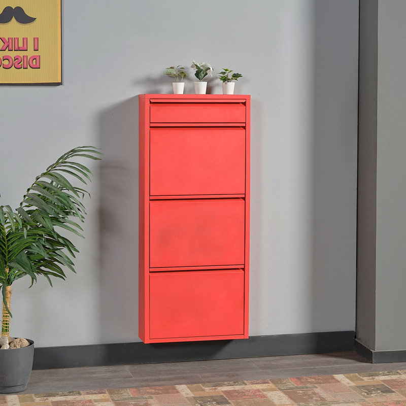 6 Pair Shoe Storage Cabinet, Red