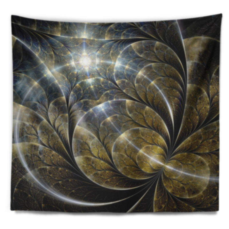 Fleur de fractale en or symétrique floral avec éclairage tapisserie, H 68 po x l 80 po