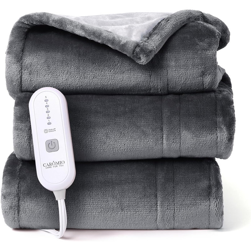 Jeté électrique chauffant pour couverture, couvertures chauffantes réversibles en flanelle bicolore, jets chauffants doux pour canapé avec 5 réglages de chaleur et 4 heures d'arrêt automatique, gris foncé / gris clair, 50 po x 60 po