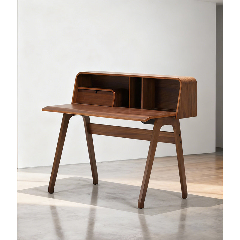 Bureau d'écriture en bois massif minimaliste avec rangement intégré