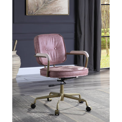 Chaise de bureau en cuir rose - épaisseur du coussin de siège de 3 po, densité de la mousse D6,5, plancher de 16 à 19 po, largeur de 20 po, profondeur de 19 po, hauteur réglable de 19 à 22 po, hauteur des accoudoirs de 26 po à 29 po, 16 po Rotation arrière de 360 degrés,