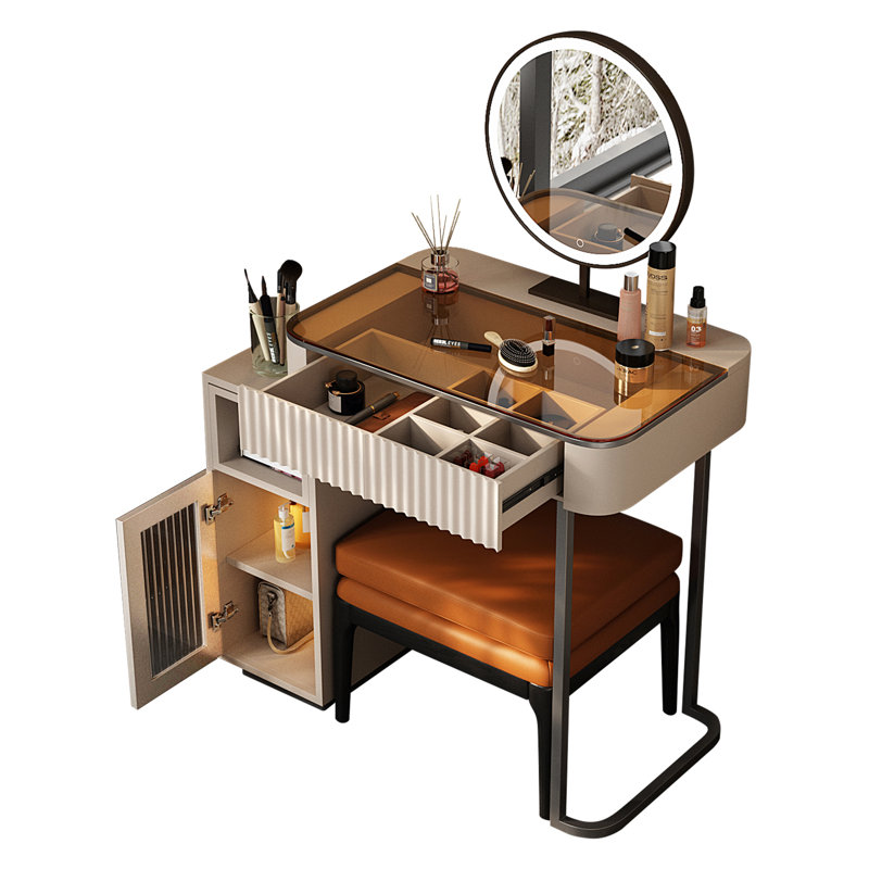Dressing Table with Mirror, Grey/Pale Pink