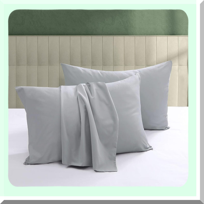 CoolCotton Zippered Pillow Guard Set - 600TC Sateen Weave, Quiet & Breathable, Easy Care, Gray, 2PCS