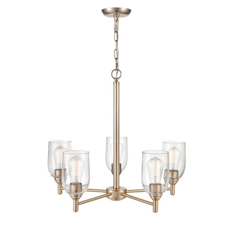 5 lumières 25 po Lustre en nickel brossé, Or moderne