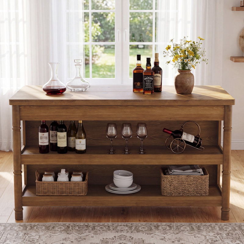 63" Solid Wood Counter Height Bar Table with Storage