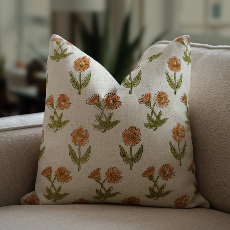 Coussin décoratif en tissu épais avec coussin décoratif Fab Fabine (Kirti), H 16 po x l 16 po, Carré, Orange