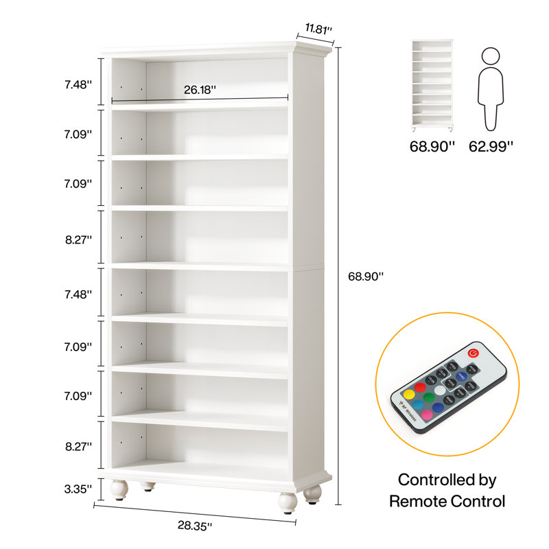 30 Pair Shoe Storage Cabinet with LED Lighting, White