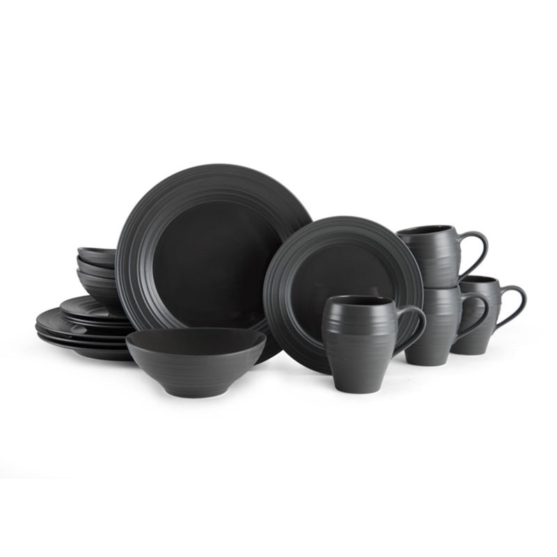 Swirl Graphite 16-Piece  Dinnerware Set, Service for 4