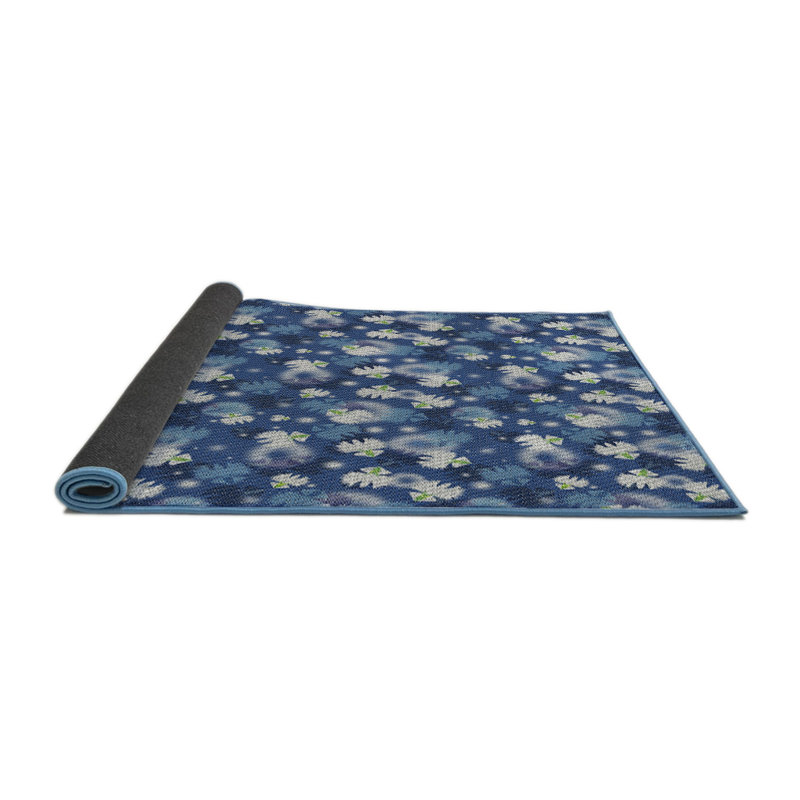 Tapis bleu/blanc tissé à la machine, Rond 7 pi
