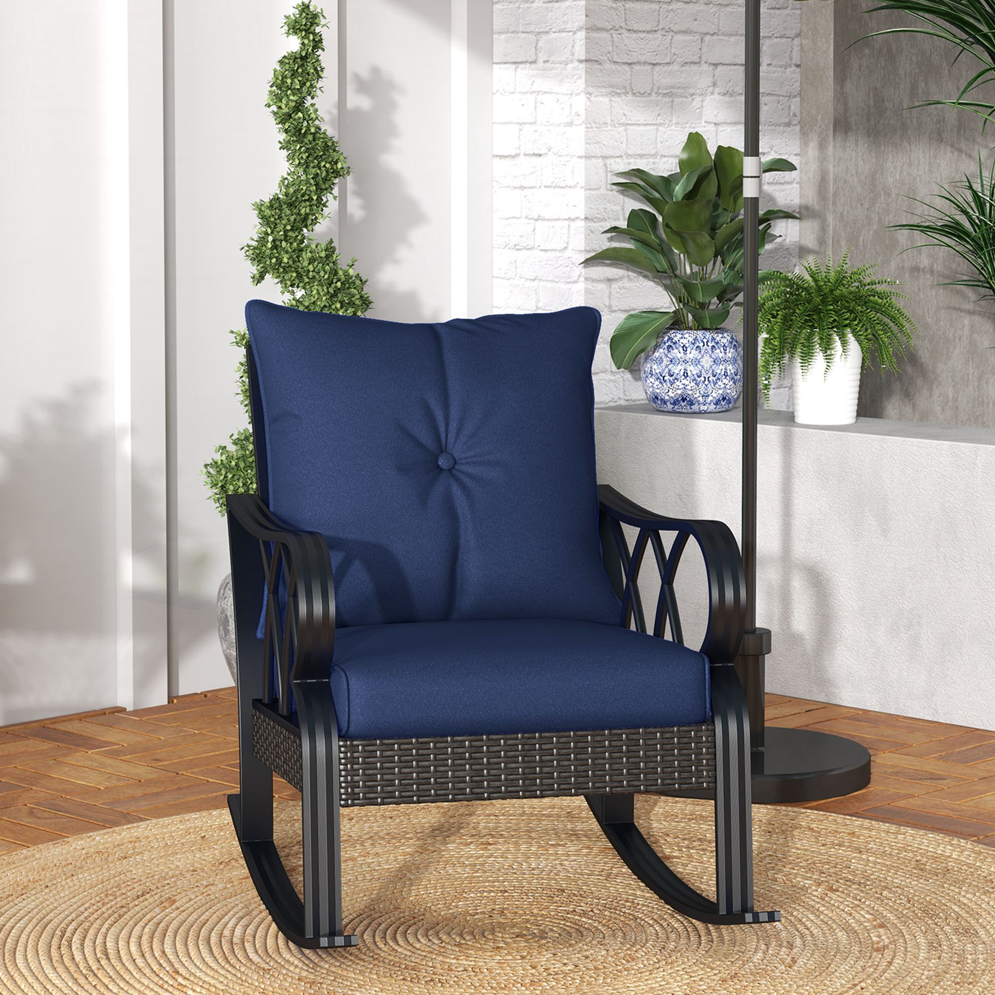 George Oliver Outdoor Sowers Rocker Steel Chair with Cushions - Wayfair ...