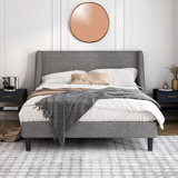 Toderick Upholstered Platform Bed with Deluxe Wingback and Linen Blend