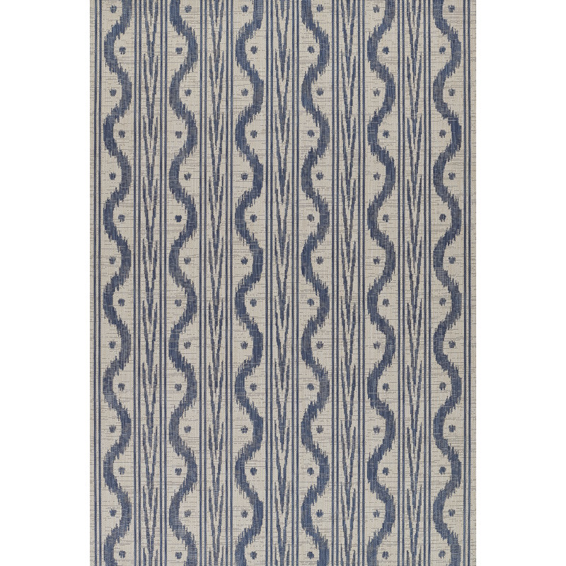 Tapis ikat bleu / blanc Karini, Rectangle 9 pi x 12 pi