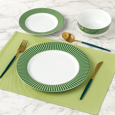 Waterside 12pc Belmont Stripe Porcelain Dinner Set