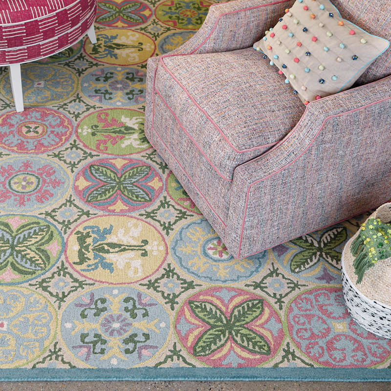 Mosaic Tiles Handmade Hand Tufted Wool Pastel Rug, Runner 2'6" x 8'