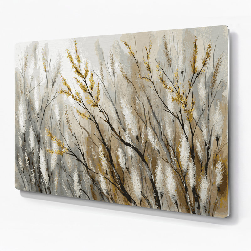 Art mural en métal Botanical Catkin Branches, H 132 po x l 168 po x P 0,05 po