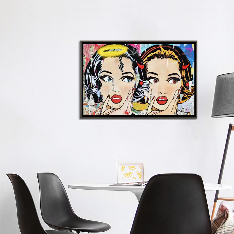 «Yin and Yang» par D13EGO - impression d'art graphique, H 26 po x l 40 po x P 1,5 po, Toile encadrée de bois rustique foncé