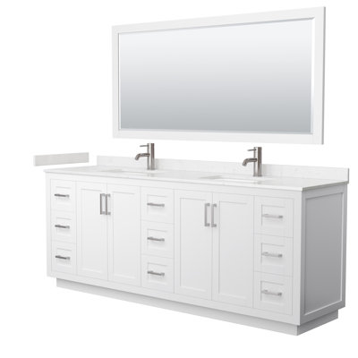Meuble-lavabo double autoportant de 84 po avec plateau en marbre de culture Miranda