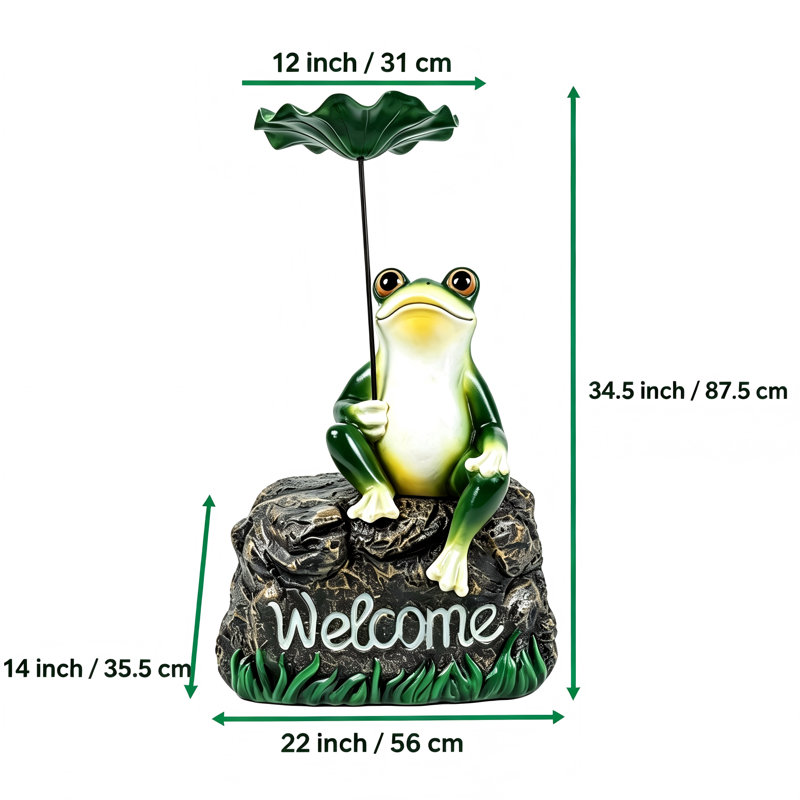 Statue de jardin grenouille sur pierre avec lotus