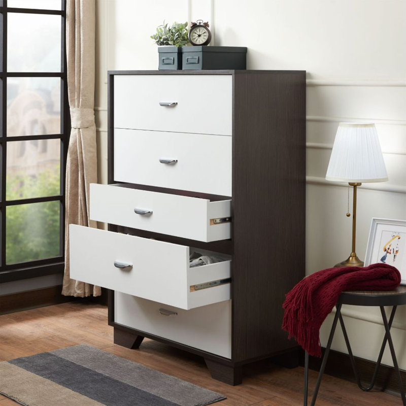 Chatrice 5-Drawer Rectangular Chest, White/Silver