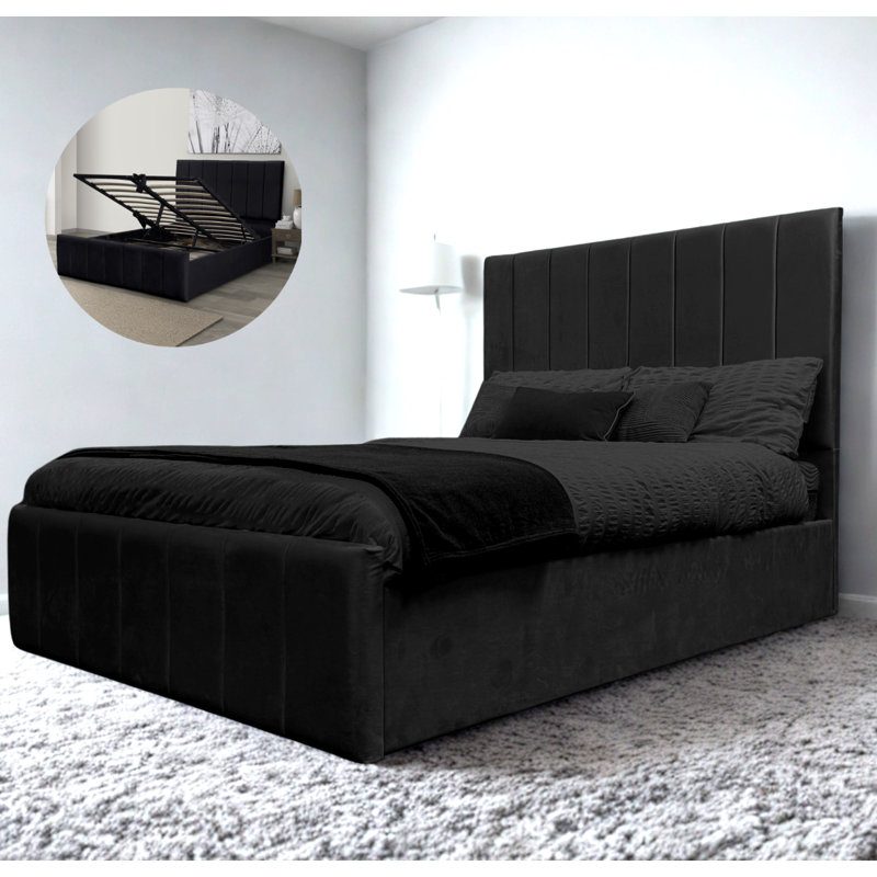 Upholstered Ottoman Storage Bed with Lift-Up Design, Kingsize (5'), Black