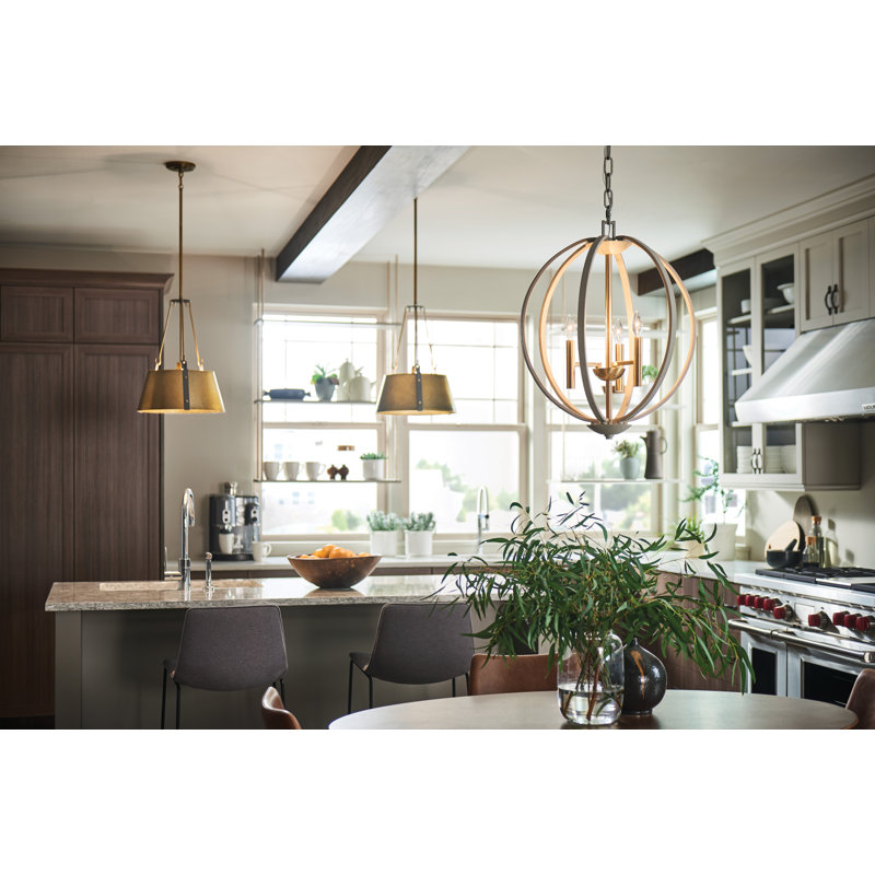 Cartwright Medium One Light Drum Pendant w/ Bold Rivets, Rustic Brass