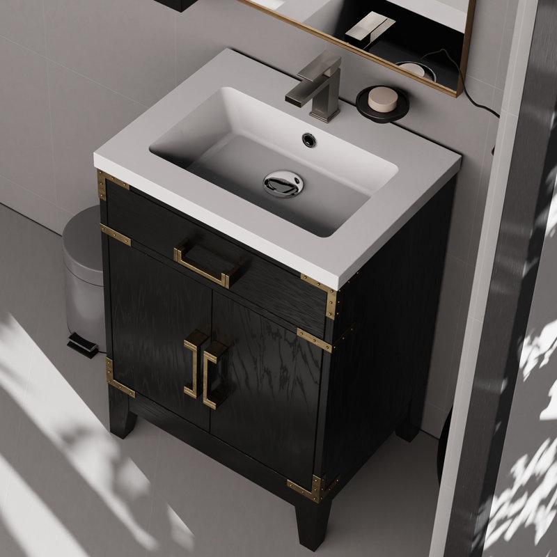 Meuble-lavabo en chêne noir l 24 po x P 18 po avec comptoir en acrylique et miroir - fermeture en douceur, généreuses options de rangement disponibles
