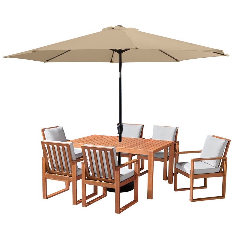 Table de salle à manger pour 6 personnes avec coussins et parasol Weston, Beige